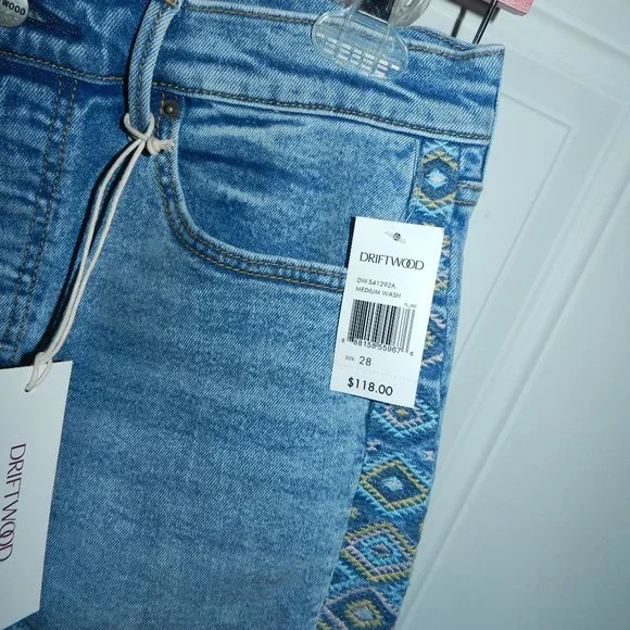 Driftwood Lulu Goldie Frayed Jean Shorts blue Aztec medium wash NWT/NEW
